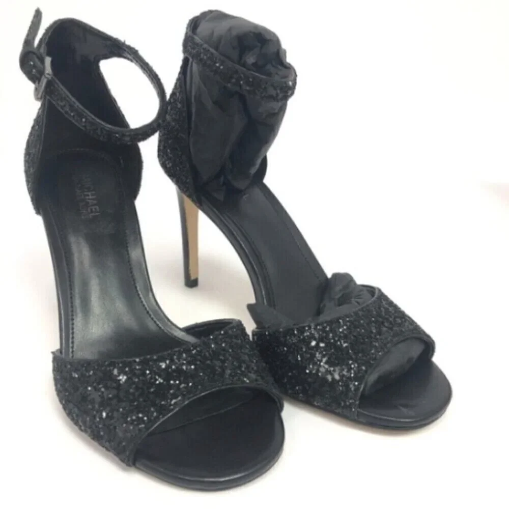 Michael Kors Womens Shelly Flex Dress Sandals Black Glitter 5M